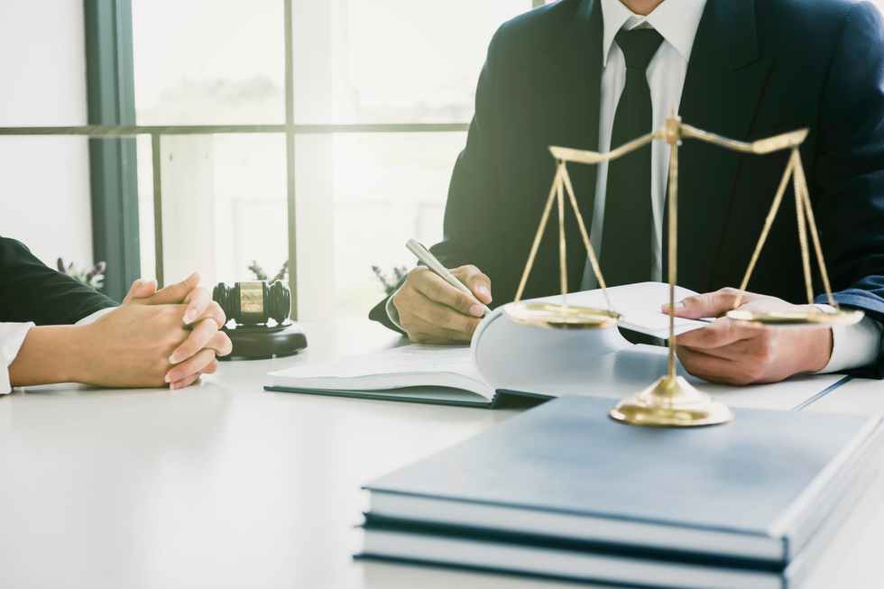 Justice Lawyer Meeting with Contract Papers and Judge Gavel 